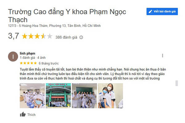 Đánh giá Trường Cao đẳng Y khoa Phạm Ngọc Thạch có tốt không của bạn Linh Phạm